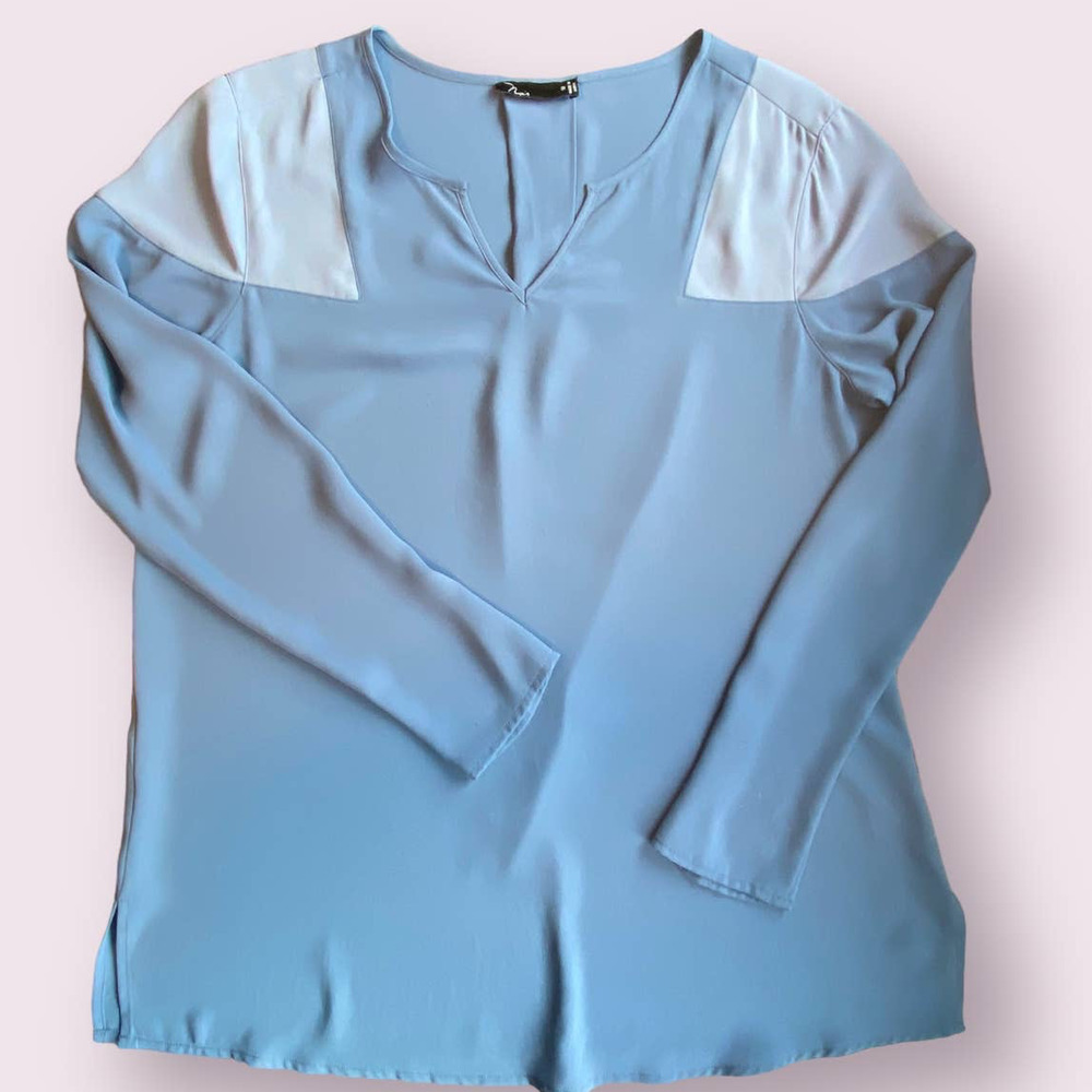 Noir Blue Long Sleeve V-Neck Blouse Top